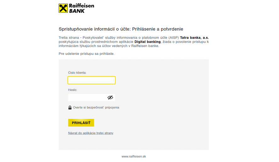Raiffeisen prihlásenie
