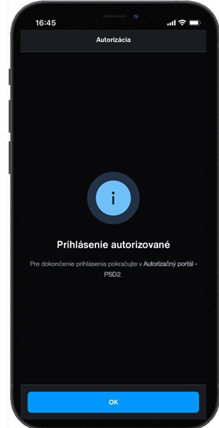Úspešná autorizácia