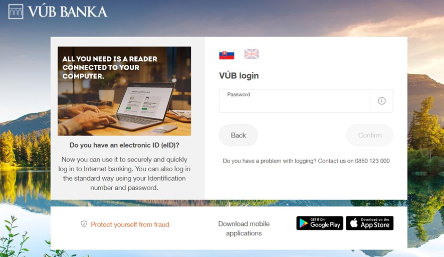 VÚB login, heslo